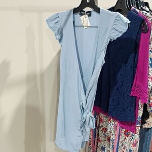 Kittenish Light Blue Wrap Top Or Short Dress Xs